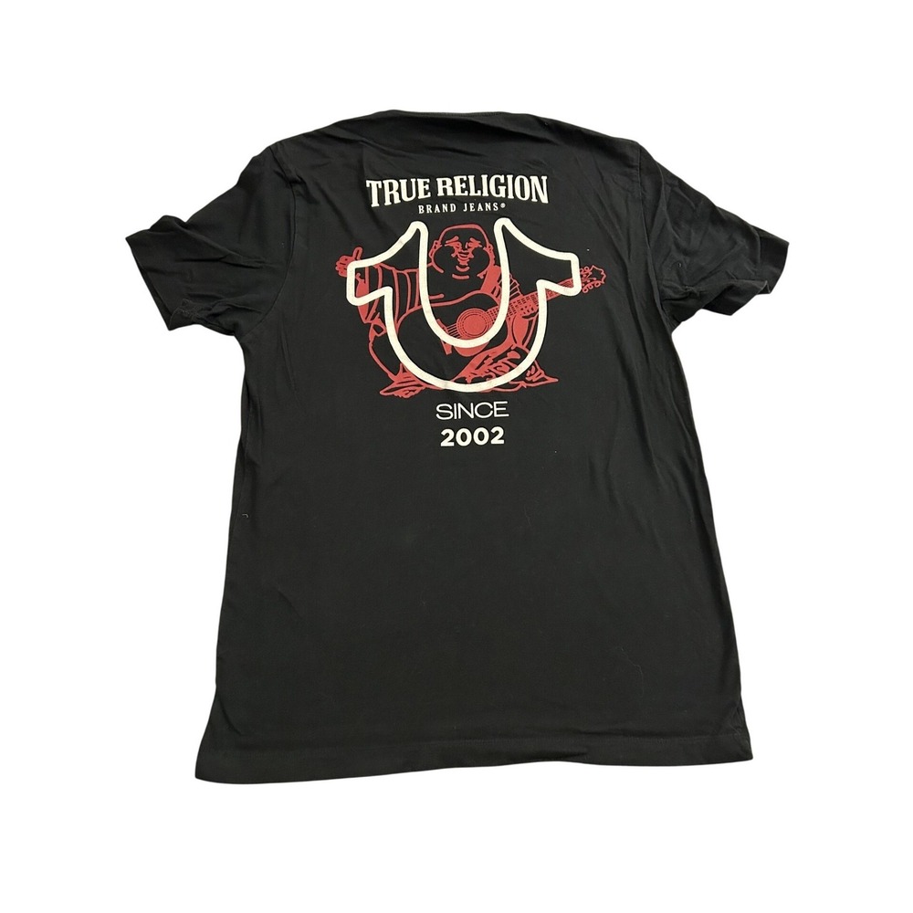 True Religion T-Shirt Mens Medium Black Excellent Buddha Graphic Since 2002 Logo